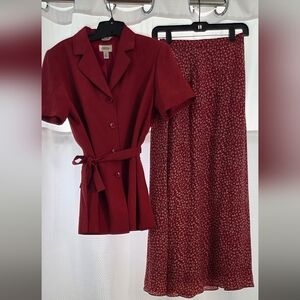 Talbots Maroon Floral Midi Skirt With Jacket